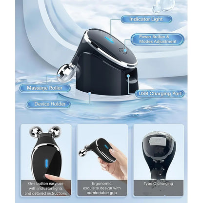 3D Dual Roller Microcurrent Facial Massager for Fine Lines and Wrinkles