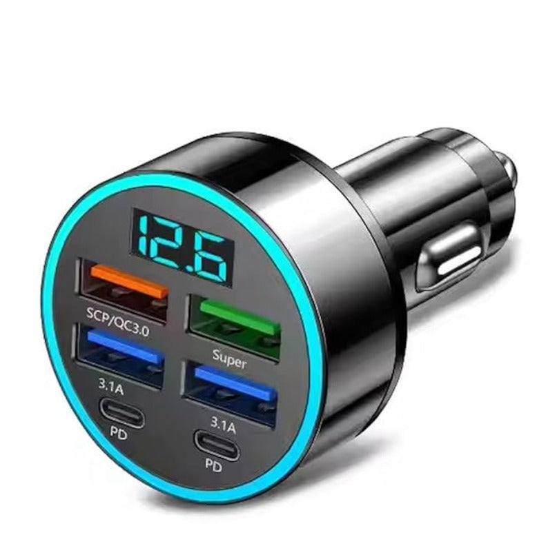 6 port fast car charger with LED display