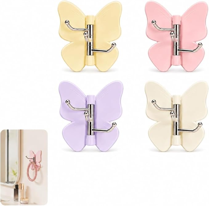 Pack of 4 butterfly shaped self adhesive wall hooks