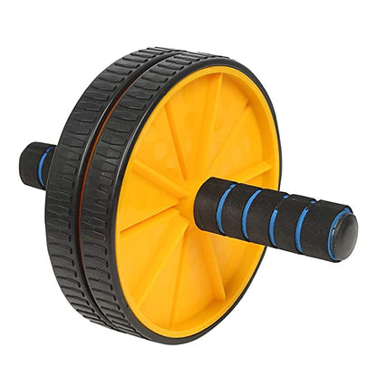 Using double wheel ab roller for core workout