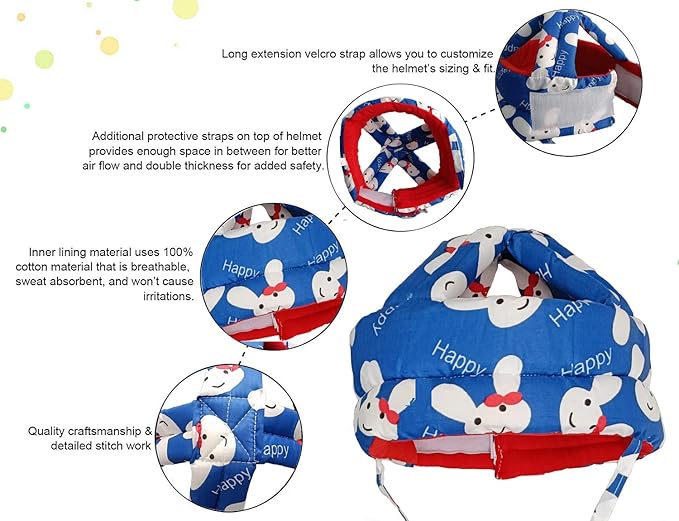 Adjustable and breathable infant anti-fall cap showing mesh ventilation