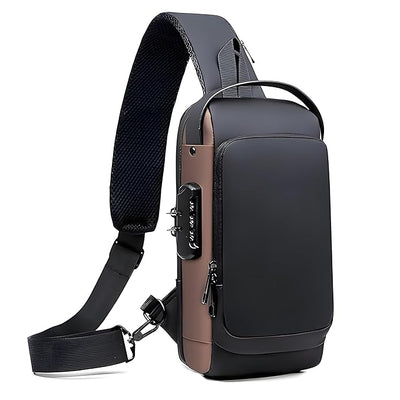 Stylish brown and black chest backpack crossbody sling bag