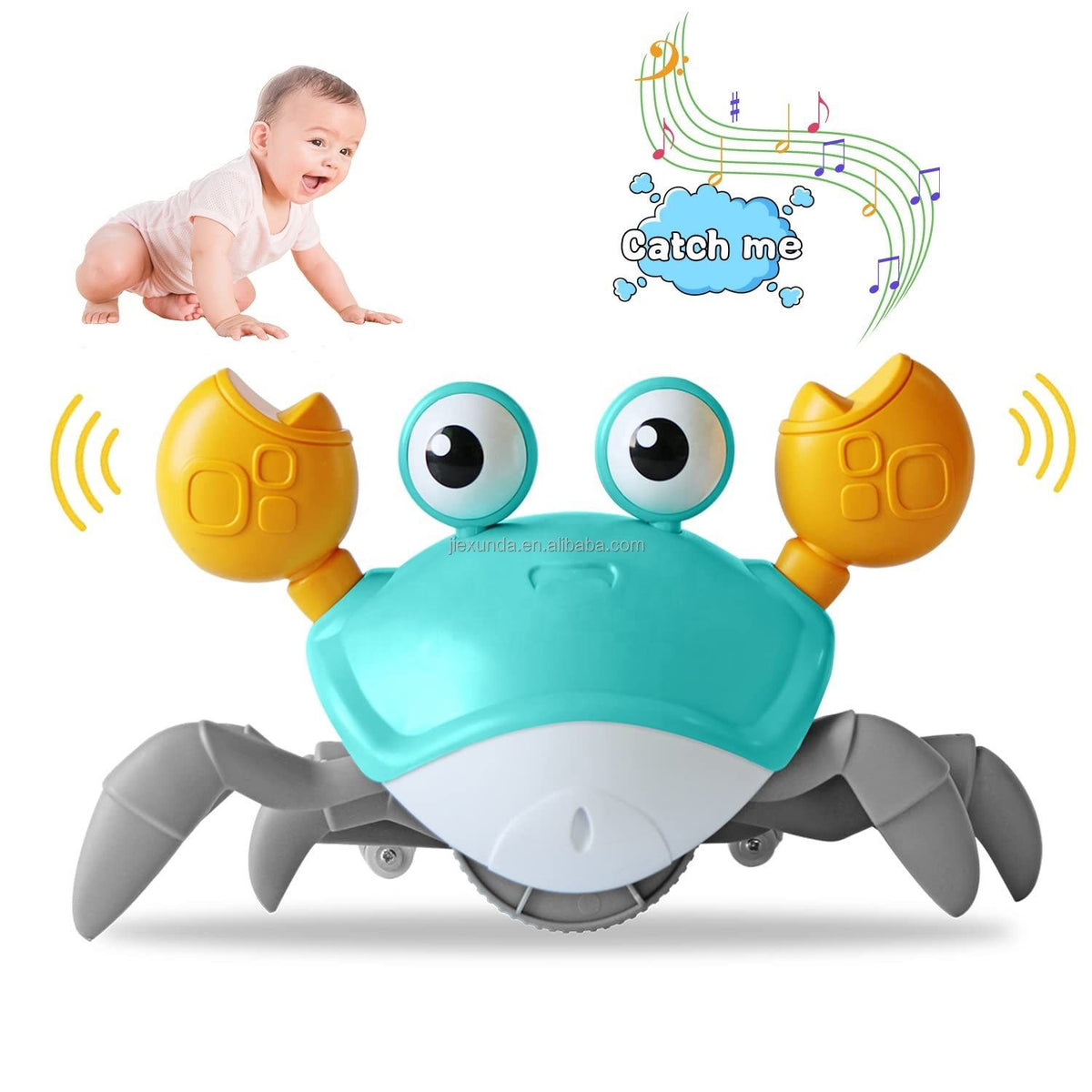Interactive crawling crab baby toy with music and LED lights for infants