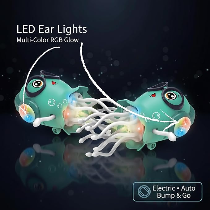 Retail box packaging for the kids interactive dancing jellyfish toy showing included features