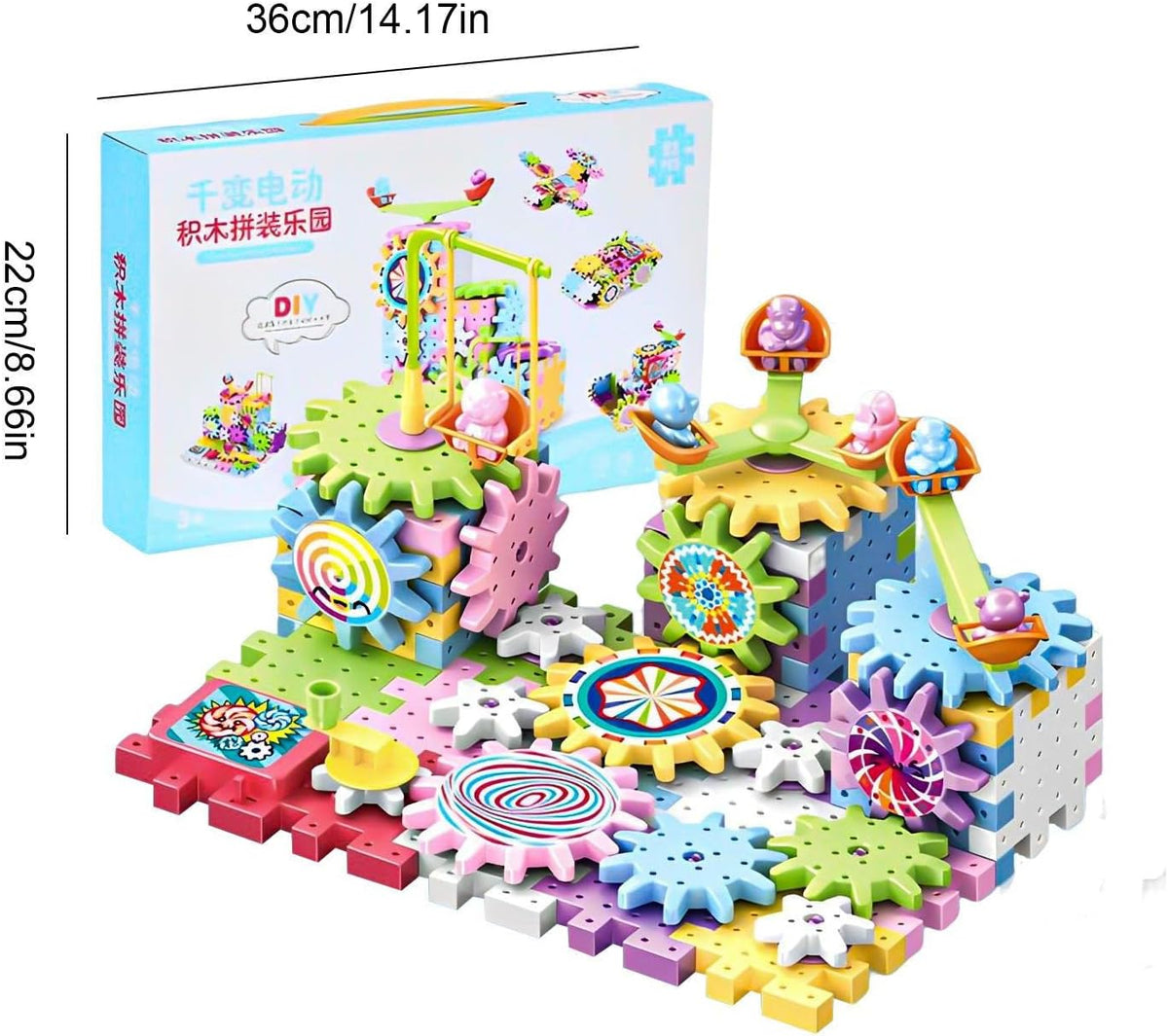 Gear blocks spinning with colorful patterns