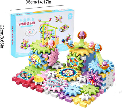 Gear blocks spinning with colorful patterns