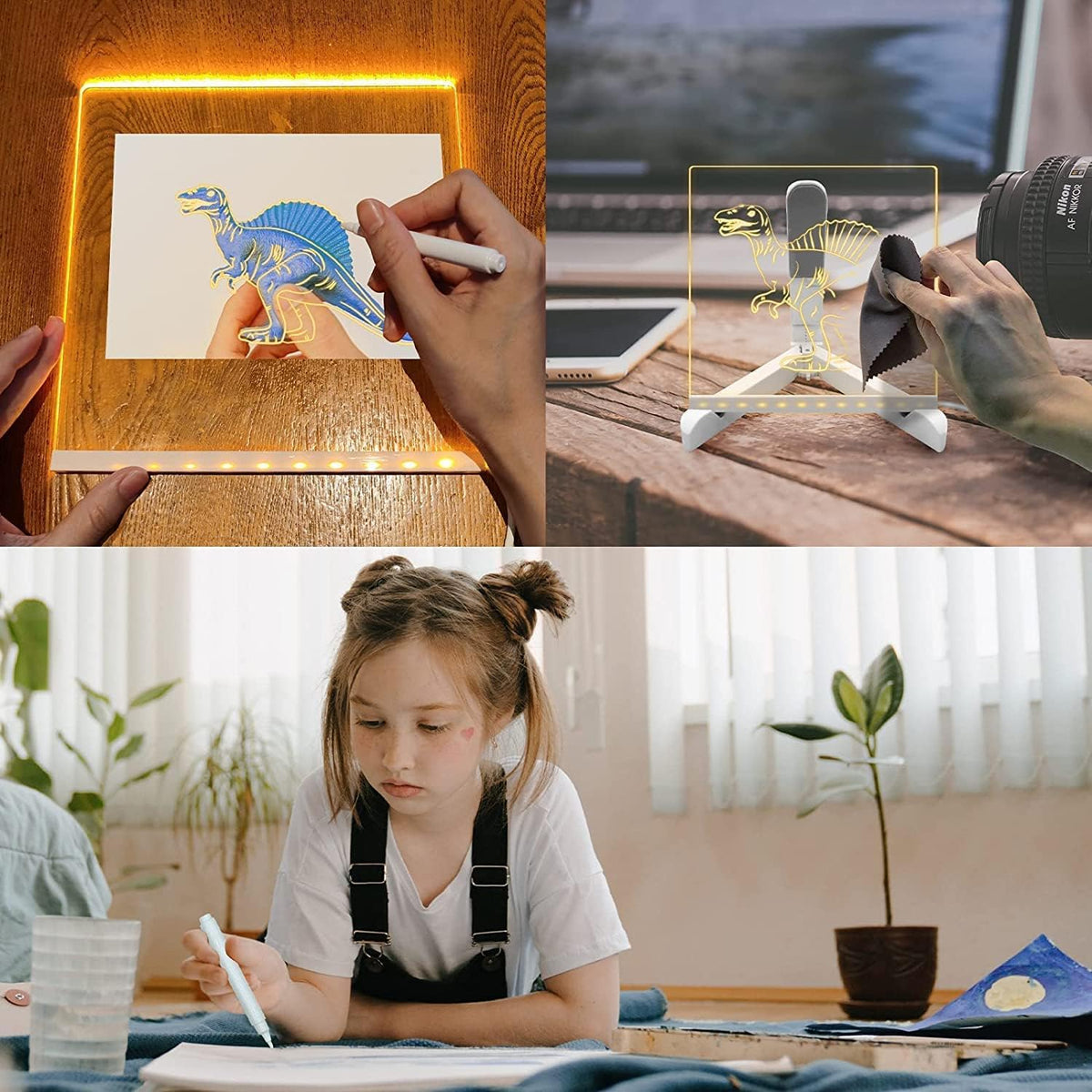 Kids using LED writing pad for creative play