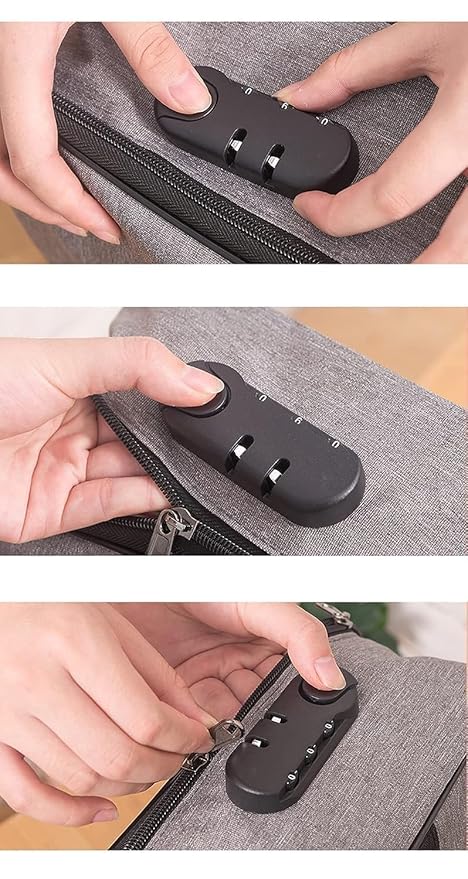 Open document organizer bag showing organized passports, A4 files, card slots, and USB flash drive sleeves