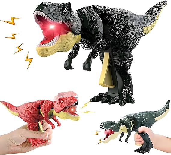 2.4GHz wireless remote control transmitter next to the electronic T-Rex dinosaur toy