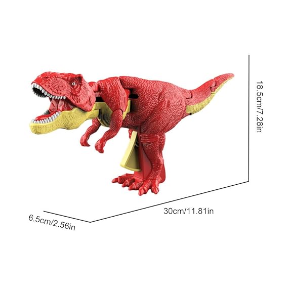 Interactive RC dinosaur toy with glowing red LED eyes roaring in a dark room