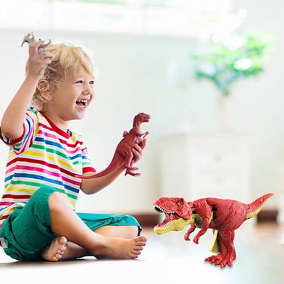 Remote control walking T-Rex dinosaur toy standing on a plain surface