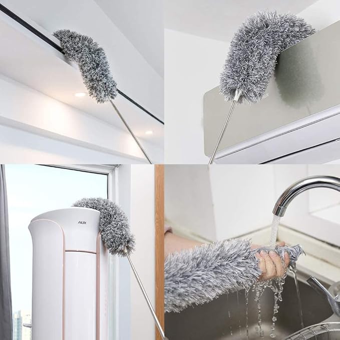 Telescopic duster pole extended and retracted length