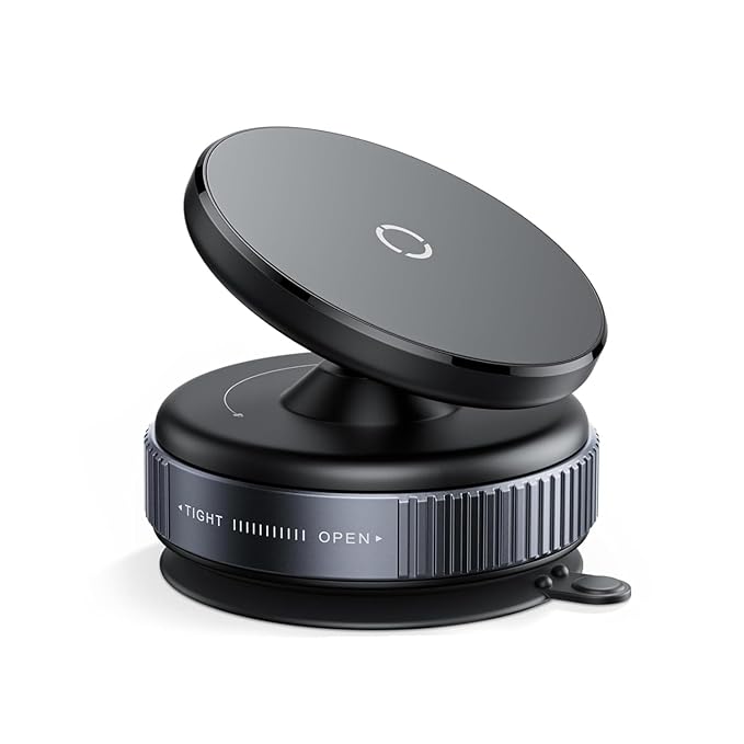 Vacuum magnetic suction cup phone mount with 360 rotation
