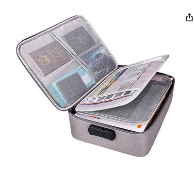 Waterproof document organizer bag with combination lock in dark grey